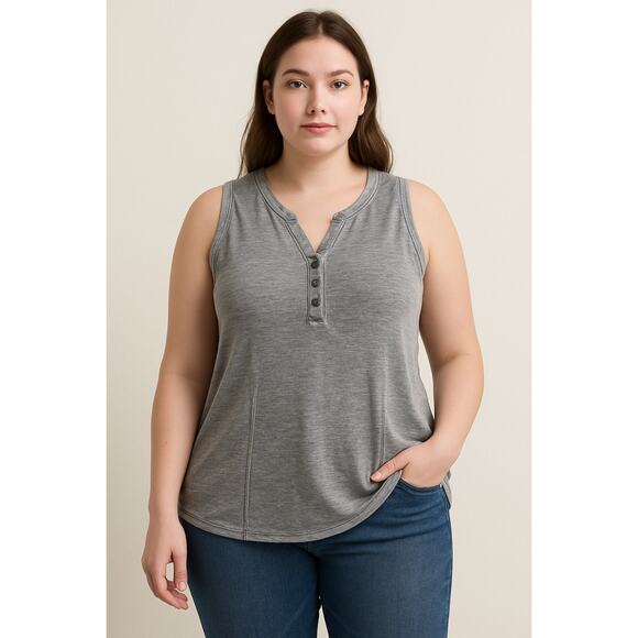 Casual Washed Gray Henley Sleeveless Tank Top June and Delancey Women’s XL - Picture 1 of 7